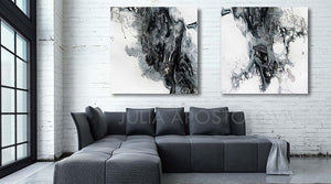 Large Black White Gray Painting Abstract Wall Art for Modern Decor, Julia Apostolova, Ready to Hang, Embellished Canvas, white art, white and black print, white and black painting, white and black canvas print  white and black canvas, white abstract , white watercolour art  watercolour  watercolor print, modern abstract  minimalist white wall art  minimalist white painting minimalist white art, Minimalist Painting, minimalist art  minimalist, minimal blue decor, minimal artwork