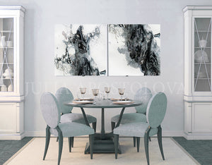 Black and White Paintings,Abstract Watercolor Set of 2 Canvas Art 'Arctic Land' by Julia Apostolova