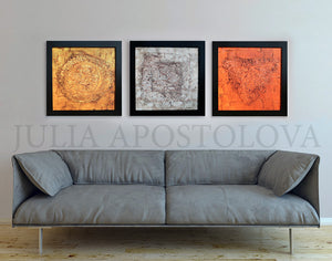 57'', Gold Gray Copper, 3 Panel Wall Art, Fall Art Minimalist Three Piece Canvas Framed Modern Decor, Julia Apostolova, Canvas Wall Art Modern