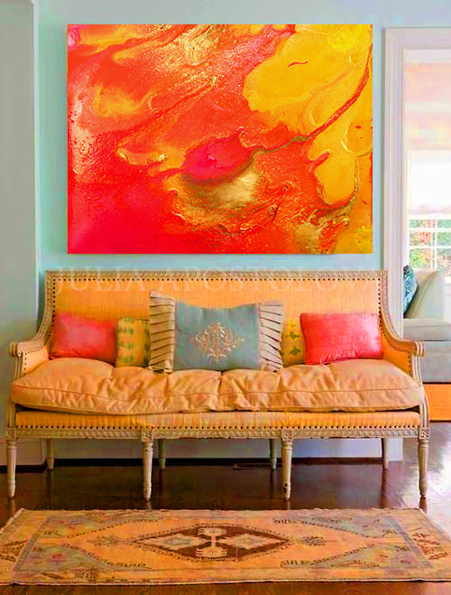 Orange Wall Art Decor, Abstract Print, Summer Painting, Orange Yellow Fine Art,  Julia Apostolova, orange home decor, interior design, interior designer, ideas, mandarin, gold, canvas