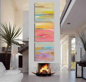 Extra Large Minimalist Triptych Painting with Gold Leaf, Set of 3 Abstract Prints, Wall Art Decor