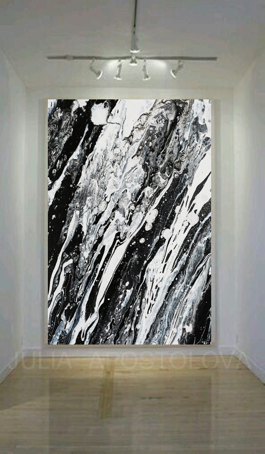 Large Wall Art Black White Silver Glitter Abstract Painting Modern Decor –  Julia Apostolova