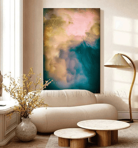 Abstract Wall Art Teal Gold Large Canvas Textured Print of Original Painting ''Celestial Fragrance''
