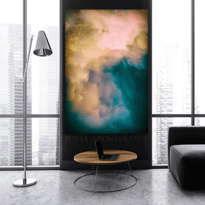 Abstract Wall Art Teal Gold Large Canvas Textured Print of Original Painting ''Celestial Fragrance''