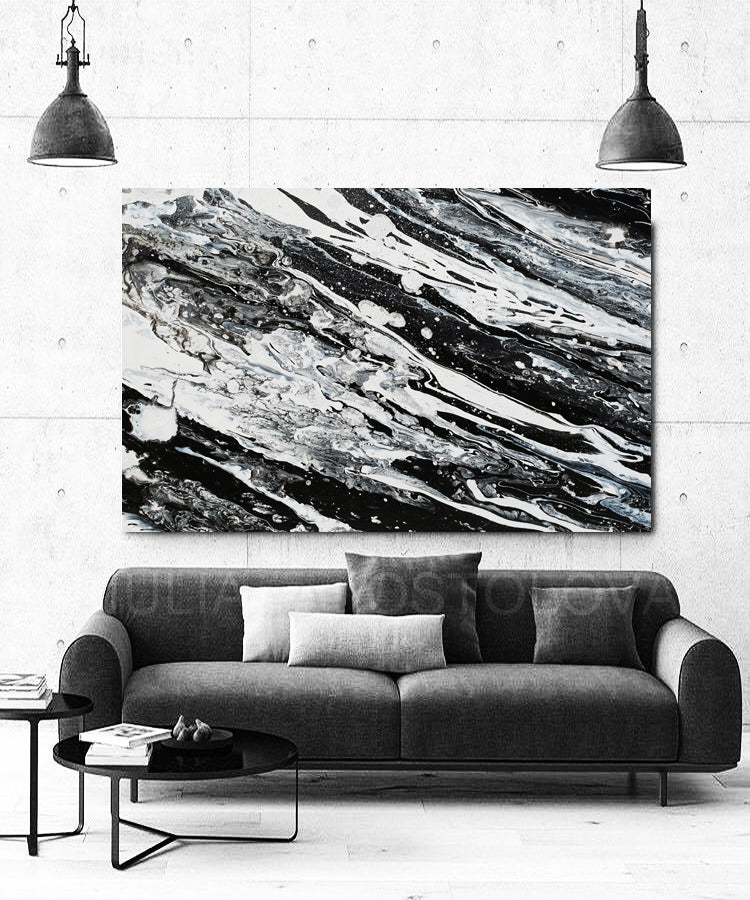 Large Wall Art Black White Silver Glitter Abstract Painting Modern Decor –  Julia Apostolova