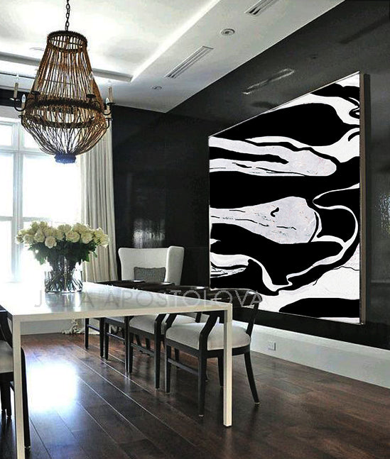 Black White Wall Art Geometric Painting Minimalist Abstract Art Organic –  Julia Apostolova