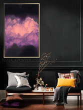 Black Purple Cloud Wall Art, Modern Canvas Print, Purple Clouds Black Minimalist Trendy Art Decor