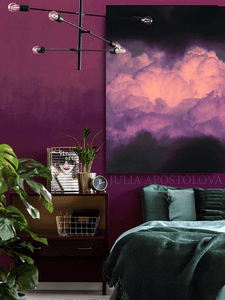 Black Purple Cloud Wall Art, Modern Canvas Print, Purple Clouds Black Minimalist Trendy Art Decor, Interior, Julia Apostolova, Hotel Lobby Decor, Interior Design Ideas, Art above bed, Interior Decoration, Interior Designers, Design, Modern Art, Cloudscape, Bedroom Art, Mystery