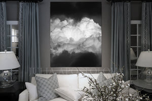 Black White Cloud Wall Art Canvas Print, Black White Cloud Abstract Painting Minimalist Trendy Decor