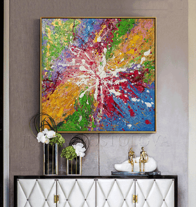 Colorful Original Painting Rich Textured Art Floral Abstract Wall Art for Contemporary or Boho Decor, Julia Apostolova, Glam Painting, Framed Abstract, Glam Decor, Spring Painting, Luxury Decor, Copper Leaf Abstract, Rainbow Colors, Gold Leaf Avstract, Luxury Wall Art Decor, Interior, Gift for Her, Art Gift, Floral Abstract, Interior Designer, Hotel Lobby Decor, Art over sofa, Modern Art, Boho Art, Splash of Colours, Splash Art, Framed Wall Art, Original Art, Livingroom Decor, Contemporary Art