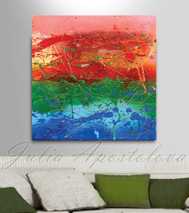 Rainbow Abstract Art, Rainbow Painting Canvas Print, Large Colorful Wall Art by Julia Apostolova
