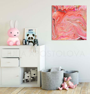 Coral Wall Art, Abstract Painting with Pink Peach Pastel Colors, perfect for Nursery Girl Room Decor