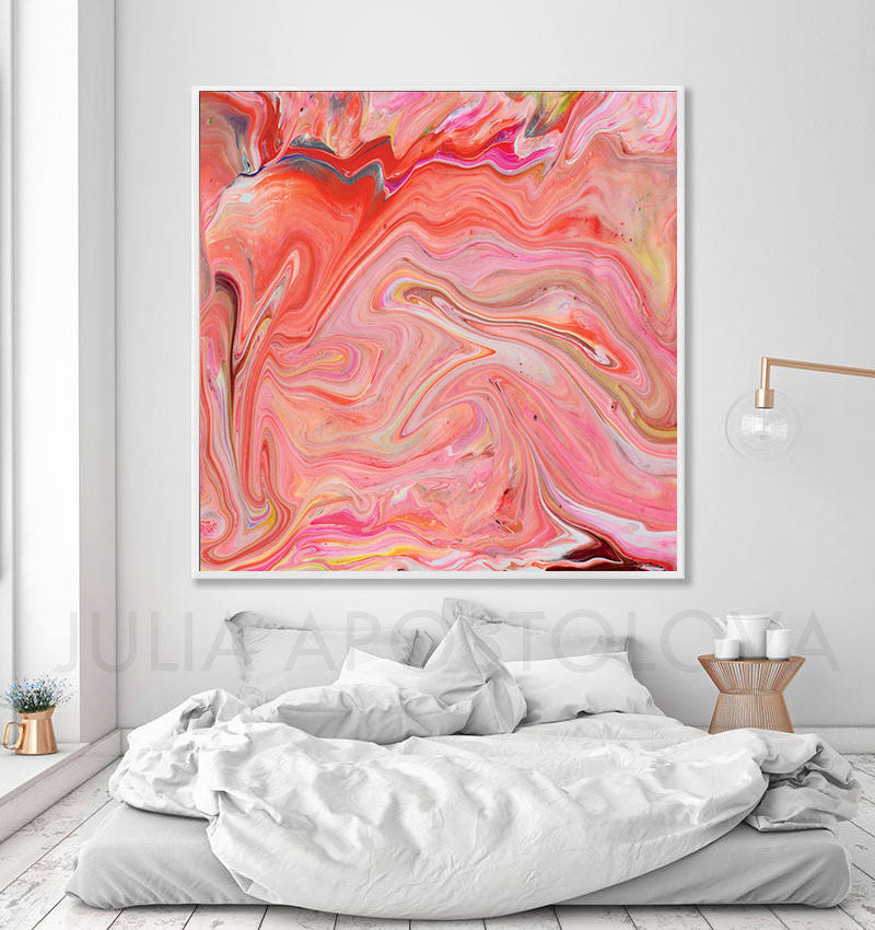 Coral Wall Art Abstract Painting, Pastel Color Nursery Girl Room