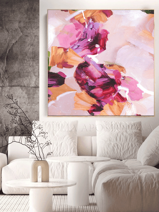 Floral Abstract Painting Pink Abstract Wall Art Nursery Wall Decor Canvas Print Perfect Gift for Her Modern Trend Art Decor, Pastel Abstract Painting Cloud Wall Art Romantic Painting Large Canvas Art Print Modern Trend Decor, Purple Abstract Painting, Modern Wall Art Decor, Blush Pink Purple Wall Art, Textured Canvas, Office Decor, Home Decor, Minimalist Painting, Flowers, Elegant, Living Room, Bedroom, Interior, Abstract Art, Large Abstract, Huge Art, Ready to Hang. Art over Bed, Romantic Art 36''x36''