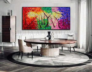 Forest Painting, Huge Original Painting Abstract Forest Art, Spring Decor, Colorful Landscape, Trees, Colorful Wall Art, Bold Colors, Rich Textures, Ready to Hang, Floating Frame, pop color, living room, Original Abstract Oil Painting, artist Julia Apostolova, dining room, master bedroom art, kids wall art decor, lobby decor, colorful abstract, oil painting, huge art, interior design ideas, interior decor, pop decor, pop wall art, livingroom decor, art gift for her, large art, giant art, artwork, splash art