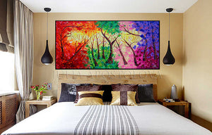 Forest Painting, Huge Original Painting Abstract Forest Art, Spring Decor, Colorful Landscape, Trees, Colorful Wall Art, Bold Colors, Rich Textures, Ready to Hang, Floating Frame, pop color, living room, Original Abstract Oil Painting, artist Julia Apostolova, dining room, master bedroom art, kids wall art decor, lobby decor, colorful abstract, oil painting, huge art, interior design ideas, interior decor, pop decor, pop wall art, livingroom decor, art gift for her, large art, giant art, artwork, splash art