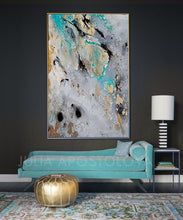 Gold Leaf Art Print, Modern Home Decor, Gray Teal Black, Large Wall Art Abstract, Julia Apostolova