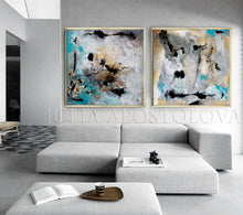 Extra Large Wall Art Set of Two Abstract Paintings 2 Canvas Prints Grey Black Gold Teal Julia Apostolova, Large Wall Art, Gold Leaf, Abstract Painting, Gray Gold Turquoise Black, Watercolor Abstract, Canvas Print, Modern Wall Decor, Calm After The Storm, Julia Apostolova, interior, design, home decor, interior design, art collector