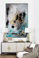 Abstract Painting with Real Gold Leaf | Teal Black Gray Textured Wall Art 'Calm After The Storm'
