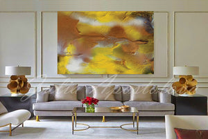 Yellow Copper Print, Canvas Art, Abstract, Large Wall Art, Canvas Print, Summer Modern Yellow Painting Julia Apostolova interior decor modern art