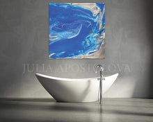 Blue and Silver Painting, Ocean Abstrac Wall Art, Julia Apostolova, Large Modern Art Print, Gift for Him, Cobalt Blue, Bathroom, Interior, Decor, Modern Art