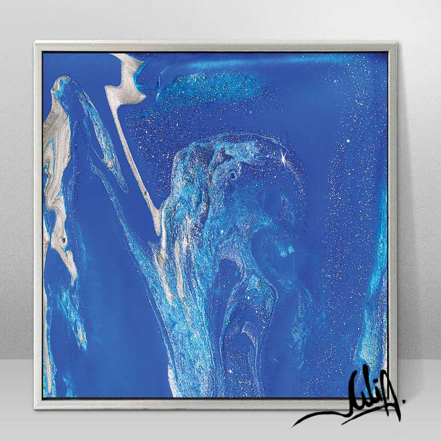 Blue Wall Art, Cobalt Blue Painting, Blue and Silver, Julia Apostolova, Textured Blue Canvas with Silver Accents, Ready to Hang Print, Interior, Livingroom, Design, Minimalist Painting
