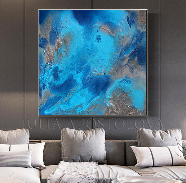 Blue Gray Ocean Wall Art Turquoise Blue Abstract Painting Ocean Print –  Julia Apostolova