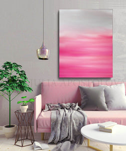 Pink White Minimalist Abstract Painting Large Pastel Wall Art Modern Canvas Print, Julia Apostolova