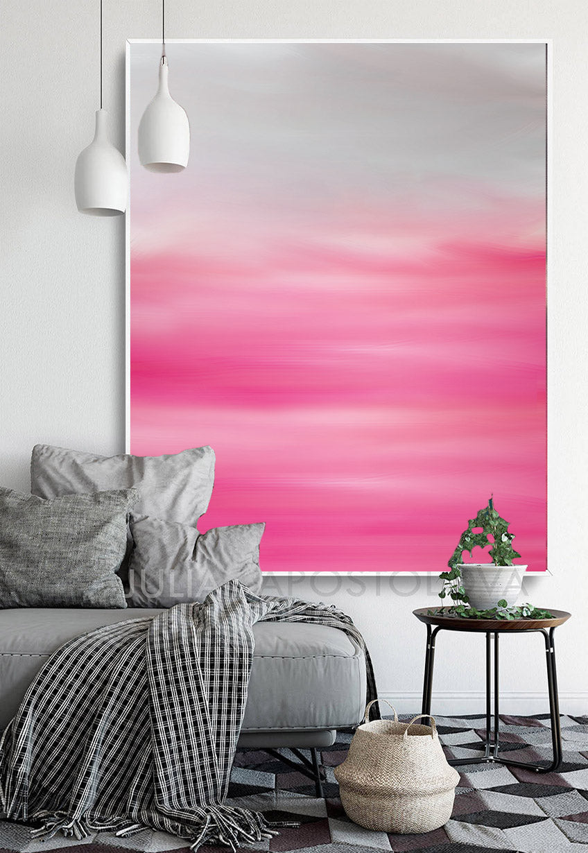 Pink White Minimalist Abstract Painting Large Pastel Wall Art Modern Canvas Print, Julia Apostolova