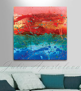 Rainbow Abstract Art, Rainbow Painting Canvas Print, Large Colorful Wall Art by Julia Apostolova