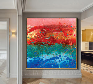 Rainbow Abstract Art, Rainbow Painting Canvas Print, Large Colorful Wall Art by Julia Apostolova