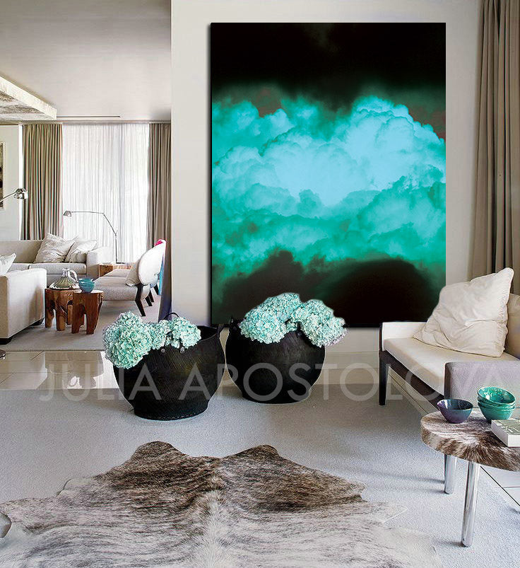 Large Abstract Painting Black Canvas Art Turquoise Painting Aesthetic Wall  Art Modern Canvas Art Apartment Gift Above Fireplace Decor | SPIRIT OF
