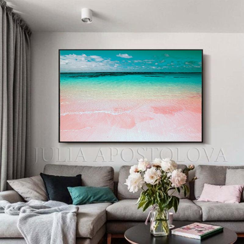 Beach Art Pink Sand Coastal Wall Art Decor Turquoise Waters Aerial