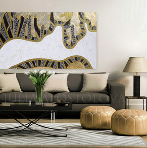 Original Gold Leaf Painting, White Gold Black Wall Art Decor Modern Abstract Art by Julia Apostolova