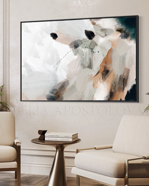 Neutral Wall Art Beige Abstract Minimalist Painting Earth Colors Large Canvas Formal Living Room Art, Floral Painting by Julia Apostolova, Abstract Wall Art Floral Painting Elegant Abstract Canvas Print, Large Wall Art, Modern Decor, gray, white, ivory, sage green wall art, black, oil wall art, neutral wall decor, neutral wall art, neutral painting, neutral decor, neutral art, neutral colors, zen wall art, zen painting, natural, animal trend, large art, trendy decor, living room, interior, hallway, bedroom