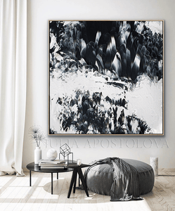 Black White Abstract Painting Marble Wall Art Canvas Print, Large Wall Art Decor by Julia Apostolova