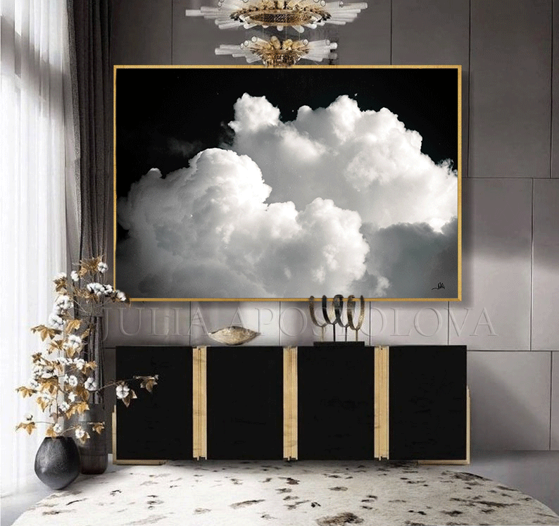 Teal Painting Abstract Celestial Cloud Wall Art Extra Large Canvas Art –  Julia Apostolova