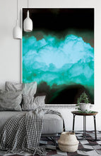Black Teal Abstract, Cloud Painting Print, Turquoise Green, Wall Art Minimalist Home Office Decor, Julia Apostolova, Cloud Painting, Cloud Wall Art, Minimalist Painting, Dreamy Decor, Trendy Decor, Wall Art Cloud, Bedroom Wall Decor, turquoise wall art, Livingroom, Office Decor, Abstract Clouds, Interior, Design, Black and Teal Interior Designer, minimalist turquoise painting, Photography 