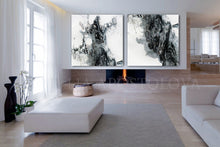 Black and White Painting Wall Art Canvas with Silver Accents, Modern Art Abstract Watercolor Print