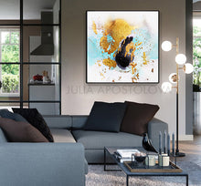 Black White Teal Painting, hanging in living room