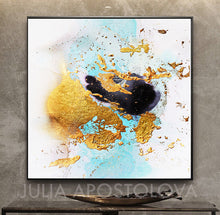 White Black Gold Leaf Watercolor Abstract Canvas Wall Art Decor, Modern Painting by Julia Apostolova