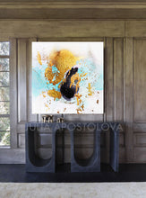 Gray Black White Teal Painting