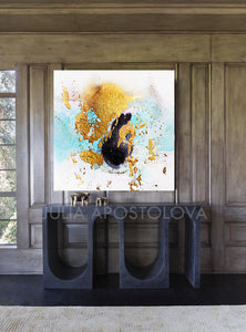 Gray Black White Teal Painting