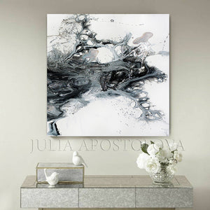 Large Black White Gray Painting Abstract Wall Art for Modern Decor, Julia Apostolova, Ready to Hang, Embellished Canvas, white art, white and black print, white and black painting, white and black canvas print  white and black canvas, white abstract , white watercolour art  watercolour  watercolor print, modern abstract  minimalist white wall art  minimalist white painting minimalist white art, Minimalist Painting, minimalist art  minimalist, minimal blue decor, minimal artwork
