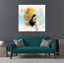 White Black Gold Leaf Watercolor Abstract Canvas Wall Art Decor, Modern Painting by Julia Apostolova