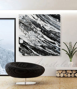 Modern Black and White Abstract Print, Ready To Hang, Large Wall Art, Print on Canvas, Black White Painting, Contemporary Art by Julia Apostolova