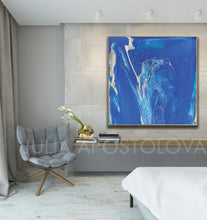 Blue Wall Art, Cobalt Blue Painting, Blue and Silver, Julia Apostolova, Textured Blue Canvas with Silver Accents, Ready to Hang Print, Interior, Livingroom, Design, Minimalist Painting