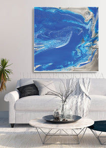 Blue and Silver Painting, Ocean Abstrac Wall Art, Julia Apostolova, Large Modern Art Print, Gift for Him, Cobalt Blue, Interior, Decor, Modern Art