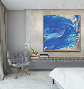 Blue and Silver Painting, Ocean Abstrac Wall Art, Julia Apostolova, Large Modern Art Print, Gift for Him, Cobalt Blue, Interior, Decor, bedroom, Modern Art