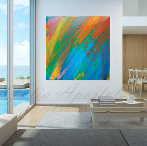 Turquoise Abstract Canvas Art Rainbow Painting Print, Modern Large Wall Art by Julia Apostolova, Rainbow Wall Art, Kids Decor, Nursery Wall Art, Interior Decor, Office Art, Interiors, Design, Interior Designer